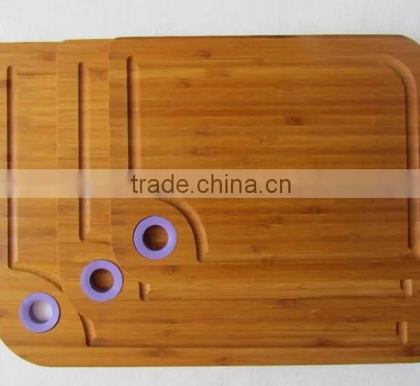 Display Groove Serving Water Juice Bamboo Wooden Cutting Board Set With Round Color Silicone Circle photo-4