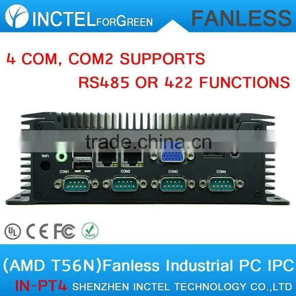 Fanless IPC Embedded Computer With AMD T56N 4 COM 2 Gigabit Lan Low Power DC 12V COM2 Supports RS485 RS422 Features