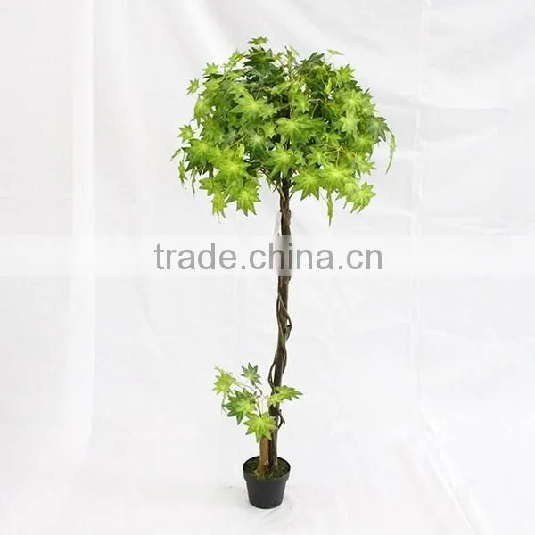 Indoor Artificial Decoration Green Maple Trees Wood Trunk photo-2