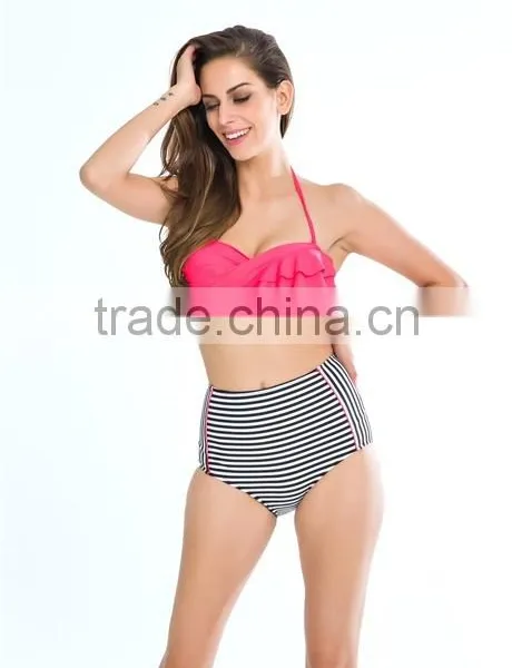 2016 Latest Striped Retro High Waist Bikini photo-4