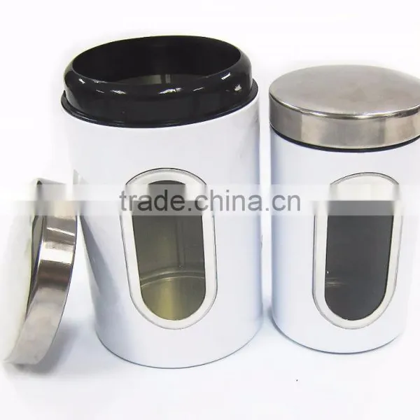 White Stainless Steel Window Storage Canister Set With Lids photo-4