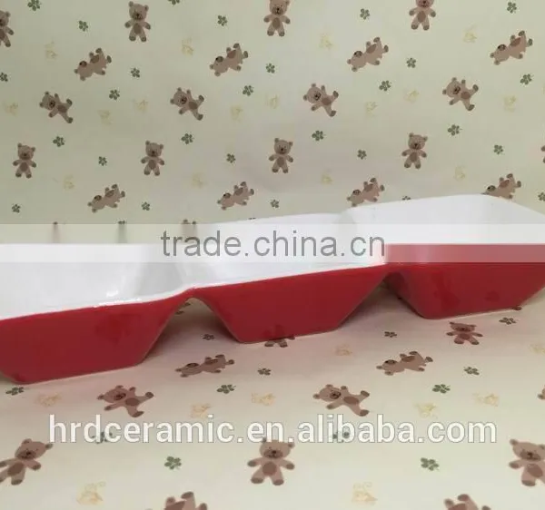 Stocked Three Small Ceramic Grids Red Dinner Plate photo-4