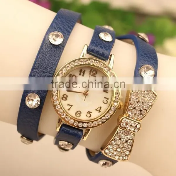 2014 High Quality Women Leather Vintage Watches With Bow photo-2