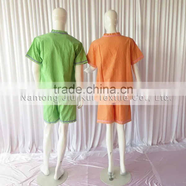 Orange/Green Solid Stripe Unisex Pajama Sets V-Neck Short Sleeve Sleepwear Summer/Autumn Couple Spa Shirt+Pants Pajama Sets photo-2
