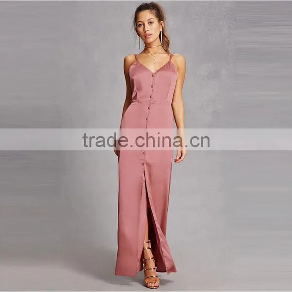 2017 Summer Strappy Back Satin Slip Dress Women Maxi Dress HSd9022