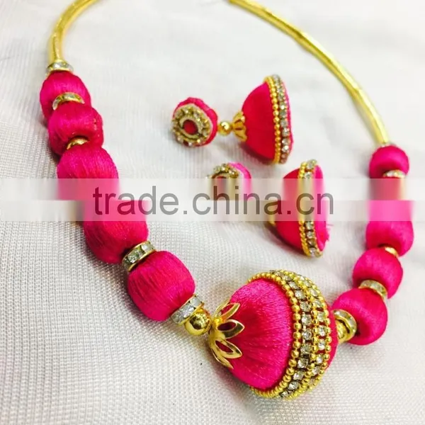 New Stylish Silk Thread Neck Piece With Matching Earrings Collection. photo-3