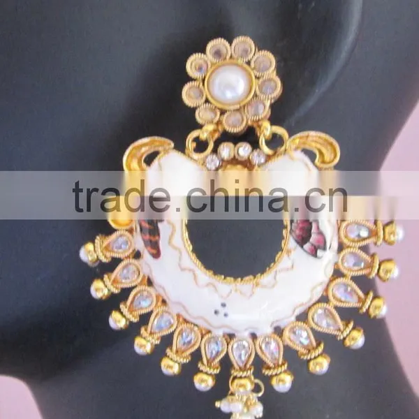 Bollywood Enamel Polki Gold Tone Dangler EARRINGS photo-2