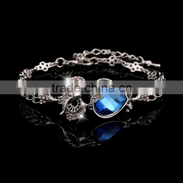 Fashion Wholesale Valentines Gift Zircon Woman Sapphire Diamond Bangle Gold Plating Bracelet photo-4