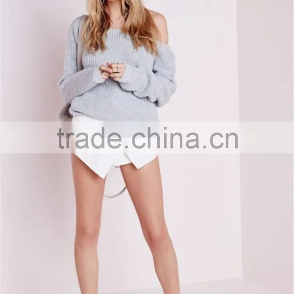 Custom Design Women Oversized Knitwear Plain Longline Sweater For Winter Off Shoulder Knitted Jumper Grey photo-4