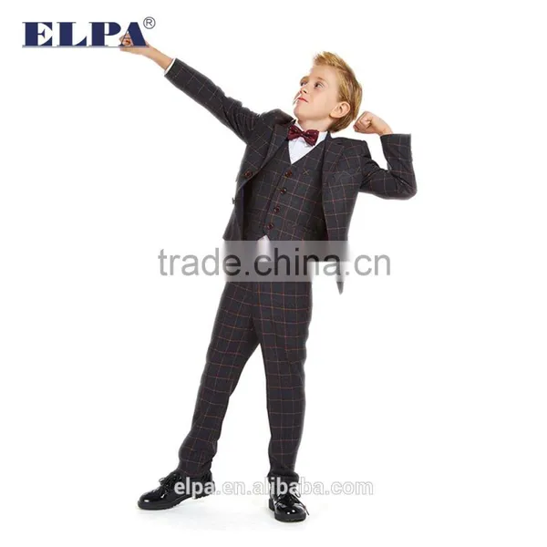 2016 Style ELPA NXB0071Dark Gray Plaid Three Pieces Boy Suits for Wedding /Show photo-2