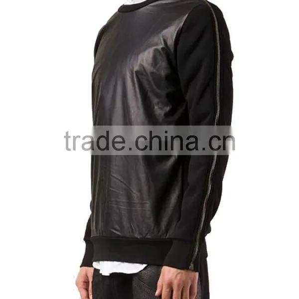 Wholesale Plain Zip Custom Made Men Leather Hoodies photo-3