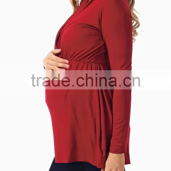 RED LONG SLEEVE MATERNITY/NURSING TOP photo-2