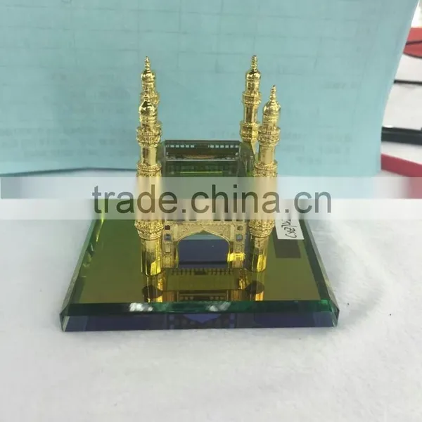 Crystal Hyderabad Charminar Mosque Model & Gold Plated Metal Charminar Model for India Wedding Gift photo-2