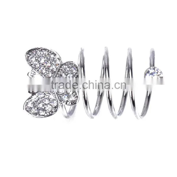Gold&Silver-plated Rhinestone Butterfly Wrap Around Spiral Rings photo-3