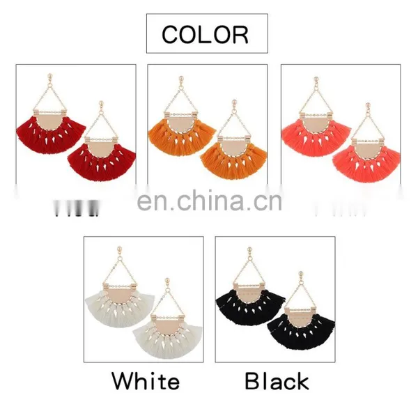 Hot Sales Saffron Fringe Gold Half Circle Fan Pendant Bohemian Earring Boho Jewelry photo-6
