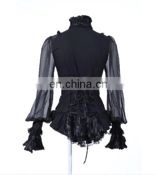 Gothic Ruffled High Neck Shirt With Puffed Sleeves and Jabot With Brooch photo-2