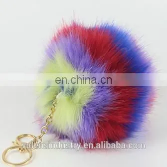 Wholesale Customized Colorsul Fluffy Faux Fur Pom Poms Ball Keychain Pom Pom Ball Pendant for Woman Cellphone/handbag/hats/Car photo-2