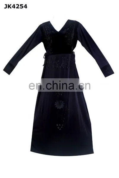 Black Colour Lycra(Stretchable) + Velvet With Stone Button Work & Embroidery Work / Islamic Wear Lycra Burkha Collection photo-2