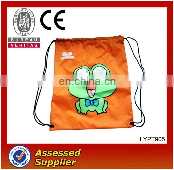 Cartoon LOGO Printed Orange Nylon Drawstring Bag