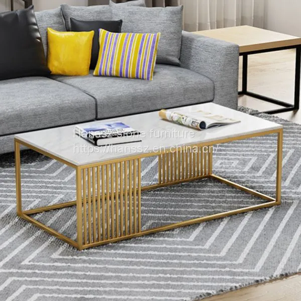 Hot Product Square White Marble Table Top Expanding Table Furniture With Gold Frame photo-5