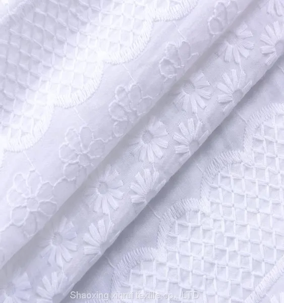 Voile 100% Cotton Fabric Lace Embroidered photo-3