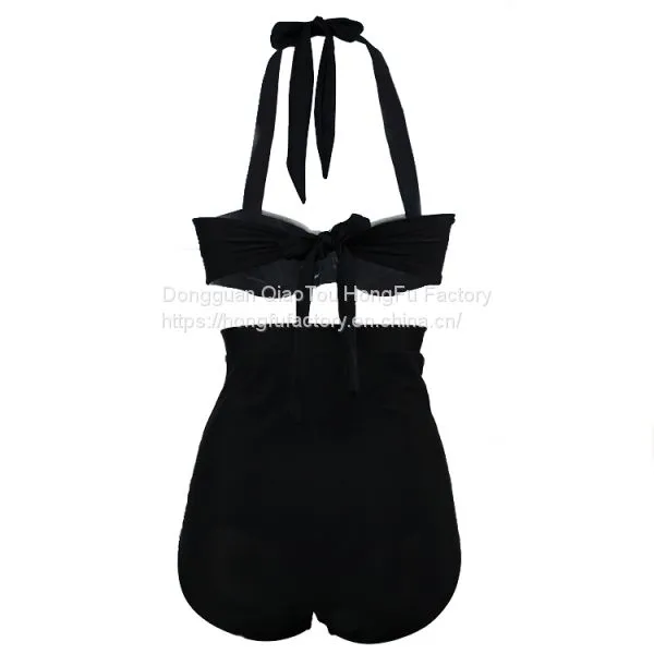 Women's Hanging Shoulders Backless Swimsuit Large Size High Waist Block Color Beachwear Swimwear Sexy Bikini photo-2
