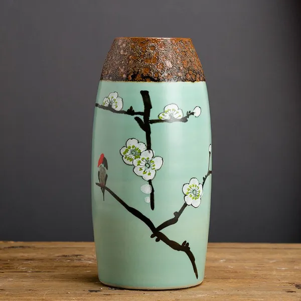 Green Chinese Style Hand Made Paint Large Three-Piece Ceramic Vase For Home Table Decor photo-3