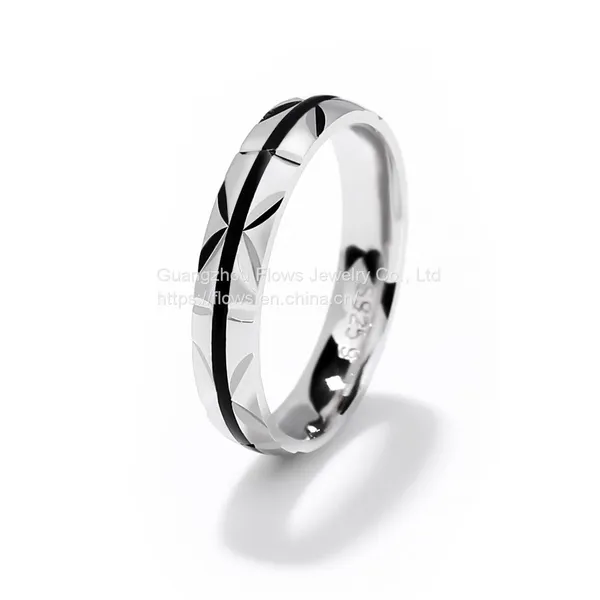 Creative 925 Sterling Silver Wedding Ring With Black Enamel of Grain in the Center European and American Popular Jewelry Men Rings Gift photo-3