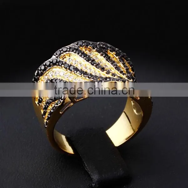 Super Deal Micro Setting Cubic Zirconia Black White Punk Contrast CZ Wedding Ring photo-5