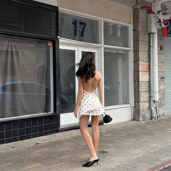 Summer New Women's Dress: Heartfelt Girl Pure Desire Halter Neck Lace Polka Dot V-Neck Mini Dress