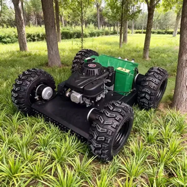 Green Vigorun Remote Control Wheel Lawn Mower Lightweight Radio Controlled Grass Cutter for Garden