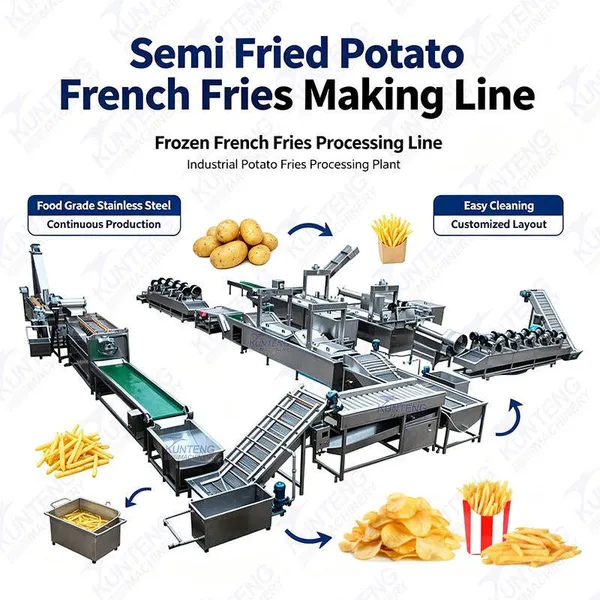 Semi Fried Potato French Fries Making Line Frozen French Fries Processing Line Industrial Potato Fries Processing Plant EPC