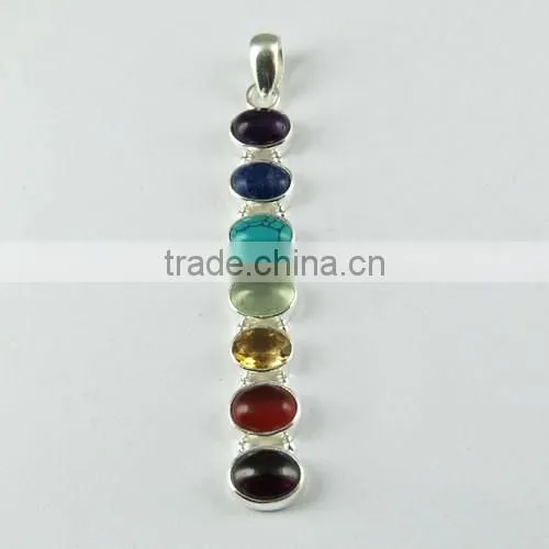 Perfect Multi Color 925 Sterling Silver Chakra Pendant, Gemstone Silver Jewelry, Handmade Silver Jewelry photo-4