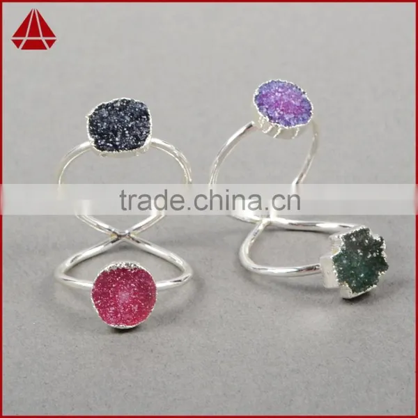 Druzy Wrapped Authintic Stone Full Finger Ring in Sterling Silver Gems Ring photo-5