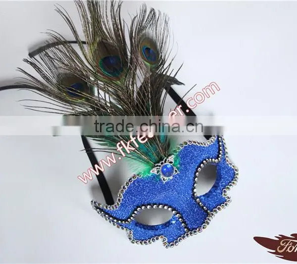 Blue Peacock Feather Carnival Mask Halloween For Party Decorations photo-2