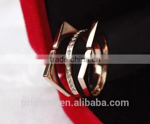 New Personalized Stainless Steel 3 Layers Inlay Crystal Finger Rings for Women photo-4