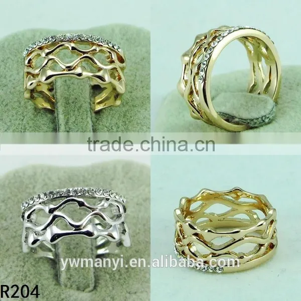 Fashion Rhinestone Ring Ripple Alloy Plated Gold/silver Ring R204 photo-2