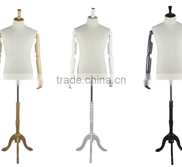 Torso male mannequins with plastic arms and wood base