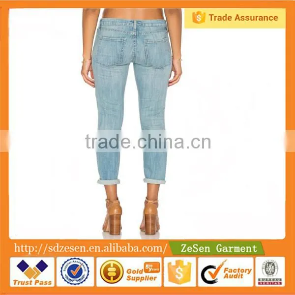 New Style Light Bule Stiletto Slight Whiskering Women Jeans Pant photo-3