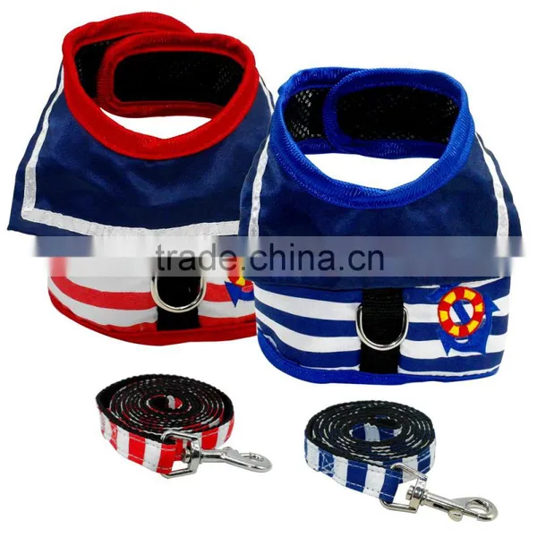 Navy Sailor Dog Vest Harness and Leash Set Private Label Dog Walking Harness
