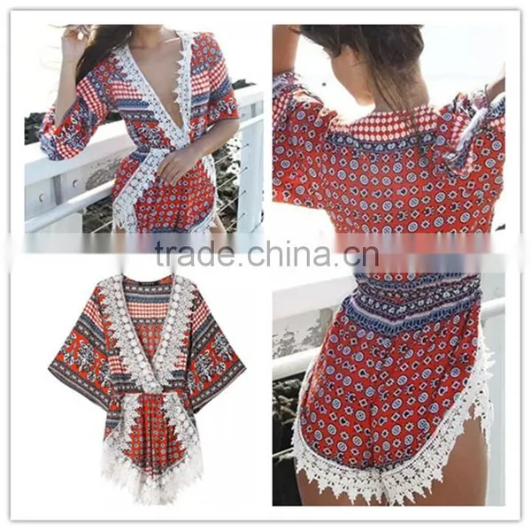 New Arrive Wholesale Customaize Free Size Sexy Lace Trim Beach Kaftan photo-2