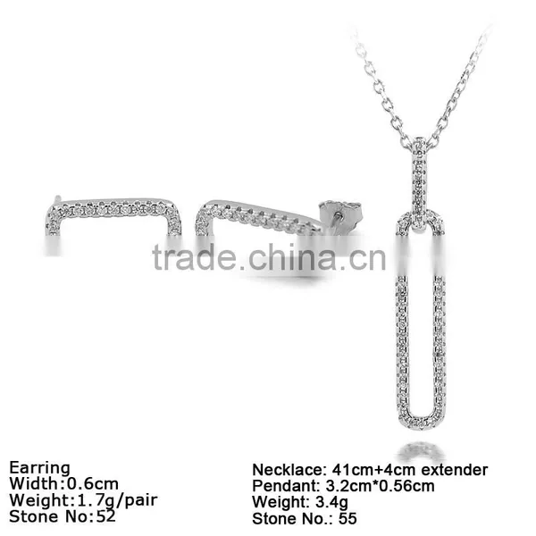 SZZ-S09 Rectangle Silver Jewelry Hollow Style Jewelry Set Earring and Necklace Set With AAAA CZ 2016 New Jewelry Design