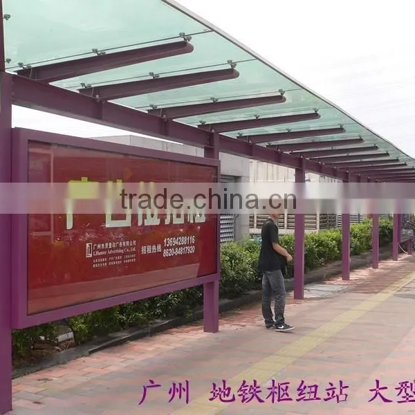 Aluminum Outdoor Bus Stop Shelter With Galvanized Steel With Powder Coating Outside for Advertising
