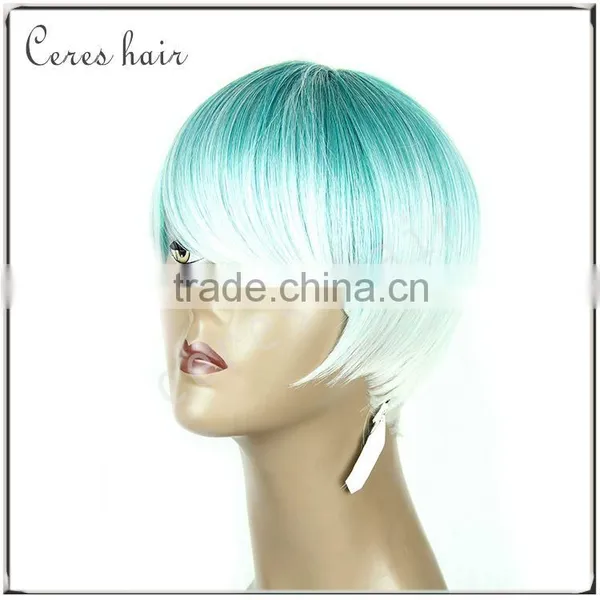 Ombre Wig Green Blond Short Cut Wig Machine Made Hot Style Wig for Christmas Party photo-3