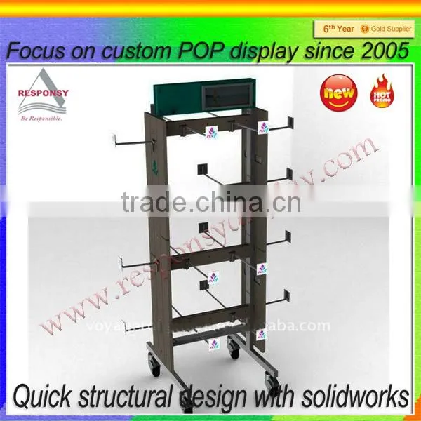 Free Standing Simple Design Metal or Wood Display Shelf With Hooks photo-3