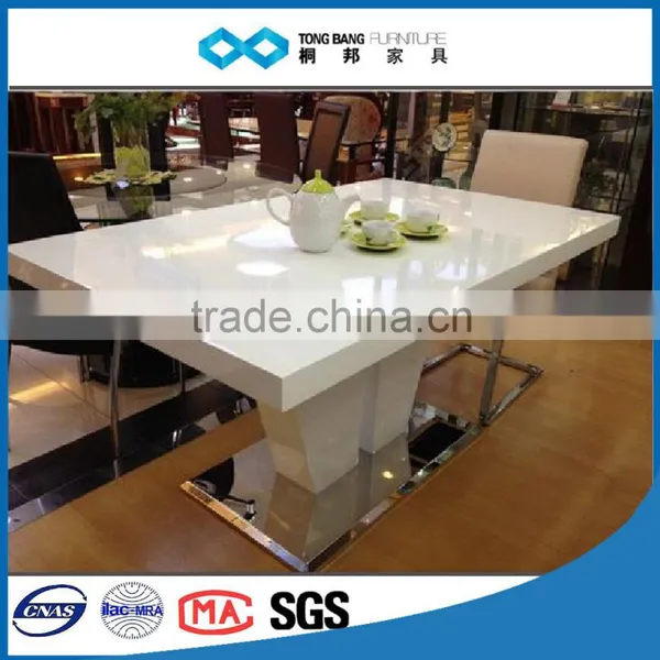 High Gloss Finish Dining Table With Stainless Steel Base