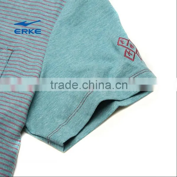 ERKE Mens Summer Casual Slim Stripe Round Neck Plain Cotton Short Sleeve t Shirt for Wholesale/OEM photo-6