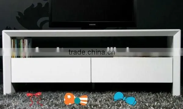 Fashion Style MDF TV Stand in High Gloss White With Two Drawers,assembly