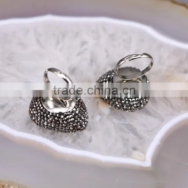 Natural Agate Geode Druzy Ring Whoesale Gemstone and Crystal Zircon Paved Rings photo-3