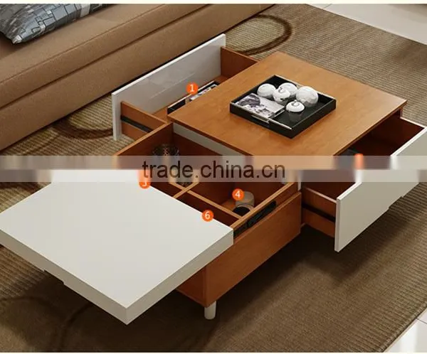 The Glossy PVC White and Wood Grain Coffee Table photo-3